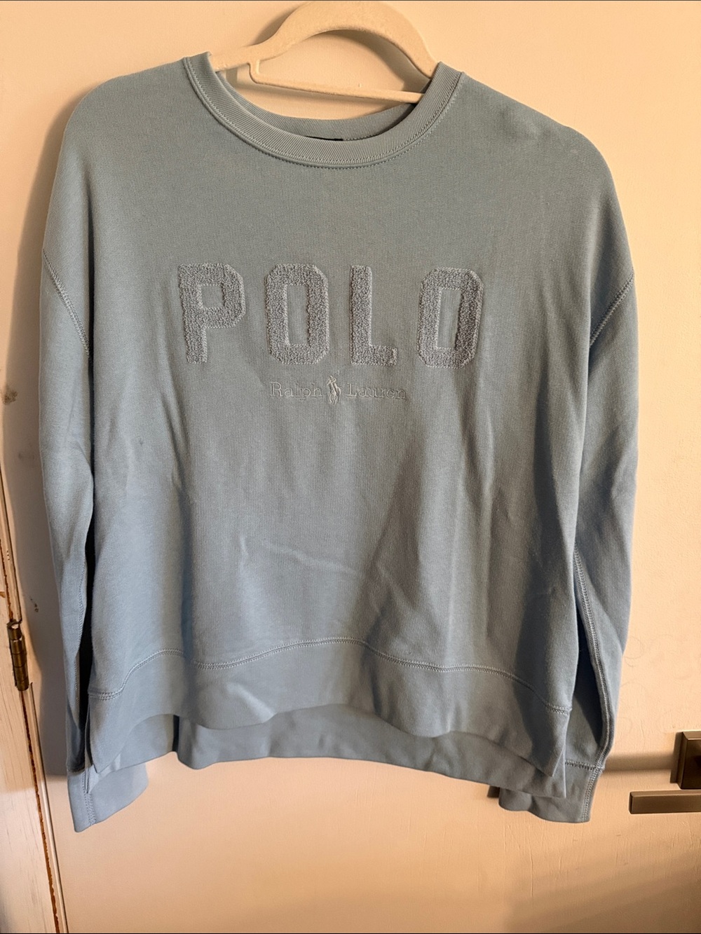 Polo by Ralph Lauren Pale Blue Crewneck Sweatshirt with Textured Logo